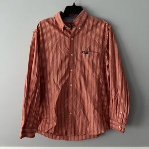 Chaps Men's Button Down Long Sleeve Shirt  Easy Care Orange Striped Multicolor M